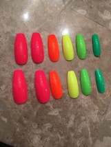 Set Of Painted Neon Rainbow Glossy Long Coffin False Nails choose your s... - $7.92