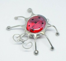 Red Art Glass Ladybug Silver Tone Abstract Bookmark - $14.69