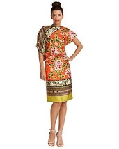 New NWT $495 Womens Silk Josie Natori Dress Designer Orange Flowers Purple S - £383.77 GBP
