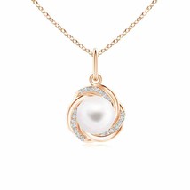 ANGARA Freshwater Pearl Overlapping Halo Pendant in 14K Solid Gold - £459.70 GBP
