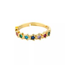New Design CZ Zircon Star Ring Fashion Statement Geometric Gold Multicolor Charm - £20.60 GBP