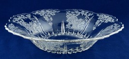 New Martinsville Flower Basket Etched 13&quot; Bowl Clear Elegant Glass - £20.10 GBP