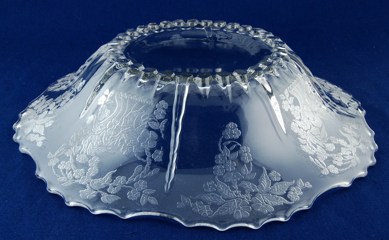 New Martinsville Flower Basket Etched 13" Bowl Clear Elegant Glass Item image 2