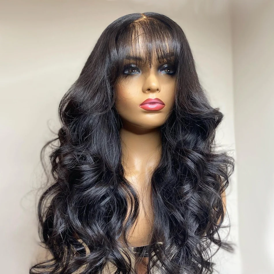 Soul Lady Body Wave Lace Front Human Hair Wig With Bangs Pre Plucked 13x4 La - £70.27 GBP+