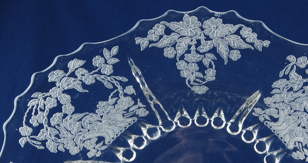 New Martinsville Flower Basket Etched 13" Bowl Clear Elegant Glass Item image 4