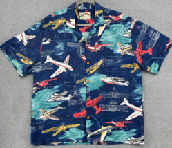 Vintage Hawaiian Airplane Shirt Aircraft Print Button Up Short Sleeve - $48.50