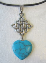 Celtic Knot and Turquoise Heart Antique Silvertone Necklace - £11.95 GBP