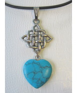 Celtic Knot and Turquoise Heart Antique Silvertone Necklace - £11.98 GBP