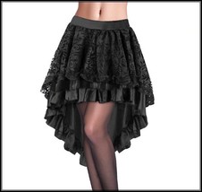Renassaince Gothic Black Floral Lace Over High Low Hem Back Zips Kittle Skirt - £42.32 GBP