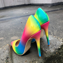 Rainbow Colorful Patent Leather Women Sexy Stiletto Extemely High Heels, Ladies  - £59.51 GBP