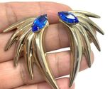 vintage blue glass gold tone pierced earrings - $30.19