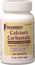 Pharbest Calcium Carbonate Antacid and Calcium Supplement 10 Grains - 10... - £11.12 GBP