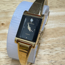 Anne Klein Quartz Watch Lady Gold Tone Diamond Black Rectangle New Battery 6.25&quot; - $21.84