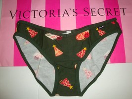 New Victoria&#39;s Secret &quot;Pink&quot; Bikini Panty Green With Christmas Pizza Trees L - £10.19 GBP