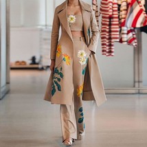 Printed Long Coat+Tank Top+High Waist Pants Women&#39;s Office Suit - $90.95