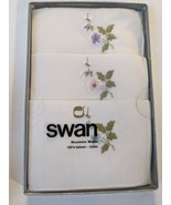 Vintage Swan Handkerchief Boxed Set of 3 Flowered 100% Baumwolfe Katoen ... - £23.43 GBP