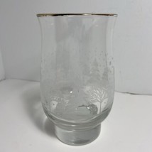Vintage Libby Arby&#39;s Clear &amp; White Frosted Winter Trees Glass with gold ... - $8.87