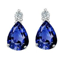 2.54CT Women Stylish 14K Wg Plated Silver Blue Sapphire Pear Shape Stud Earring - £35.18 GBP