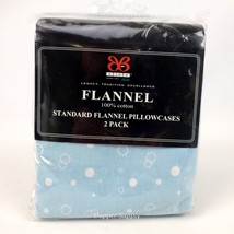 BIBB Home Flannel Pillowcases Set of 2 White Blue Bubbles 20&quot;x30&quot; New - $16.82