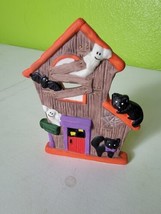 5.5 Inch Ceramic Haunted House With Ghost &amp; Black Cat Halloween Candle H... - £18.65 GBP