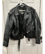 First Genuine Leather Motorcycle Jacket Black Mens Size 50 Biker Heavy Duty - $82.15 CAD
