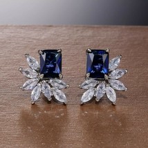 3.5Ct Emerald Cut CZ Sapphire Floral Stud Earrings 14k White Gold Plated - £89.91 GBP