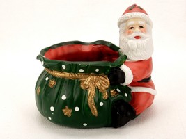 Porcelain Santa w/Toy Bag Candy Cane Holder, Holiday Planter, Christmas ... - £22.98 GBP