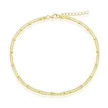 Sterling Silver Double Strand Beaded Anklet - Gold Plated - £38.12 GBP
