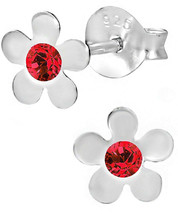 Hypoallergenic Sterling Silver Red Crystal Flower Stud Earrings For Kids Free) - £36.38 GBP