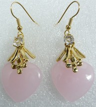 charming lady's pink jade heart love beads earrings 18 kGP free shipping - £10.35 GBP
