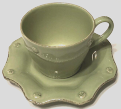 Juliska Berry &amp; Thread Vintage Pistachio Green Ceramic Coffee Mug Saucer Set - £33.50 GBP