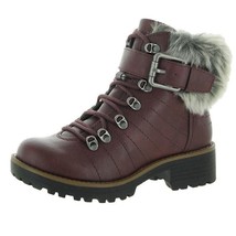 Sun Stone Womens 5 M Wine Red Leather Fur Cuff Combat Boots NIB ZJ7 - $447.73 MXN