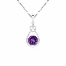 ANGARA 5mm Natural Amethyst Knotted Heart Pendant with Diamond in Silver - £111.71 GBP+