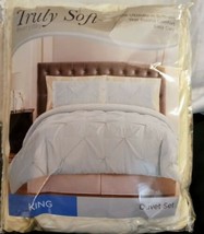 Truly Soft Everyday Pleated 3 Pc King Duvet Cover Set White New Soft Cozy - £20.89 GBP