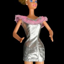 Fashion Doll Barbie Clothes Mini Party Dress Form Fitting Silver 90s 1990s - £3.95 GBP