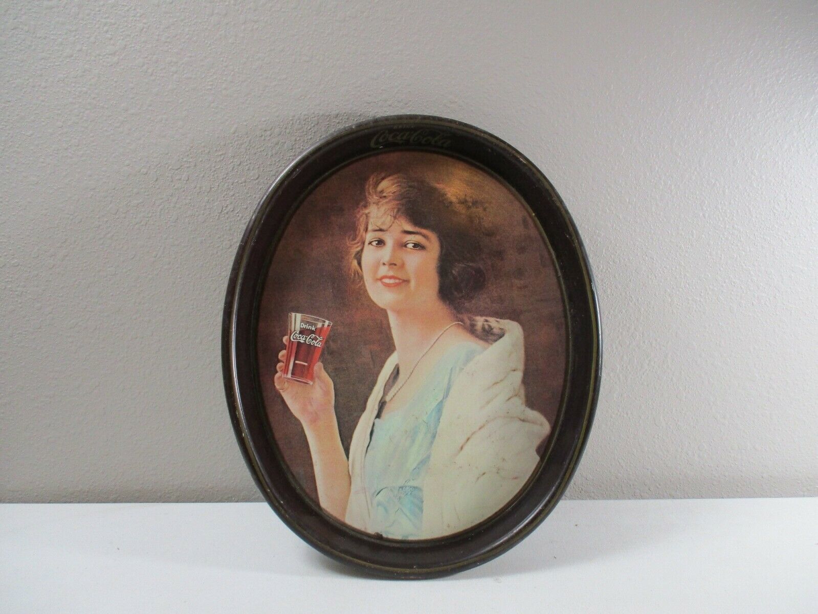 Primary image for Vintage COCA COLA oval tin serving tray Retro 1923 flapper girl pictured 