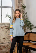 Sew In Love Full Size Contrast Stripes Long Sleeve Sweater - $21.00