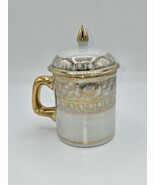 Thai Porcelain Benjarong Iridescent Floral Tea Cup with Lid - $690.69 MXN