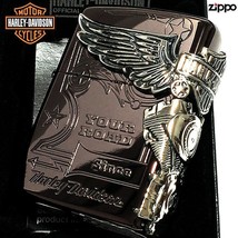 Harley Davidson HDP-49 3-sides Metal Brown Zippo Oil Lighter MIB - £103.36 GBP