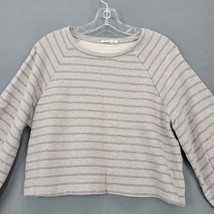 Lush Women Shirt Size L Gray Preppy Crop Stripe Classic Long Sleeves Round Neck - £10.03 GBP