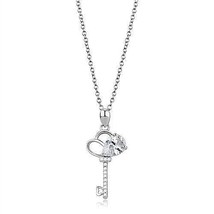 3W1380 - Rhodium 925 Sterling Silver Chain Pendant with AAA Grade CZ  in Clear - $835.12 MXN