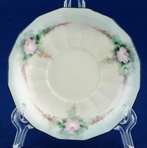 T&amp;V Limoges France Demitasse Saucer Hand Painted Pink Roses Blue Rim - $6.00