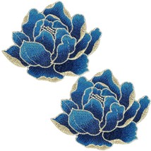 2Pcs Sew On Embroidered Applique Floral Patches Dark Blue Peony Flower P... - £14.11 GBP