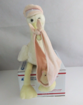 Vintage Aurora Baby Special Delivery Pink Stork Plush Baby Bear With Tags #20069 - $13.57
