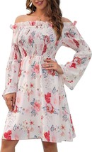 Womens Off Shoulder Dress Summer Long Sleeve Floral Print High Waist (Si... - £15.20 GBP