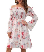 Womens Off Shoulder Dress Summer Long Sleeve Floral Print High Waist (Si... - £15.32 GBP