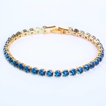 Gold Cubic Zirconia Tennis Bracelet - Iced Out Crystal Chain - Elegant Fashion J - £14.38 GBP