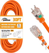 HONDERSON 30FT 12/3 Lighted Outdoor Extension Cord - 12 Gauge 3 Prong SJTW Heavy - £36.32 GBP