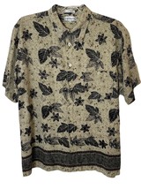 Chereskin Shirt Mens XL Tan Black Tropical Island Beach Palm Leaves 100% Silk - £16.81 GBP