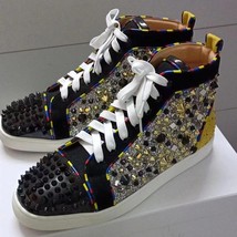 Luxury Spiked Sneakers Man Pointed Toe Rivet Lace Up High Top Flat Shoes... - £138.21 GBP
